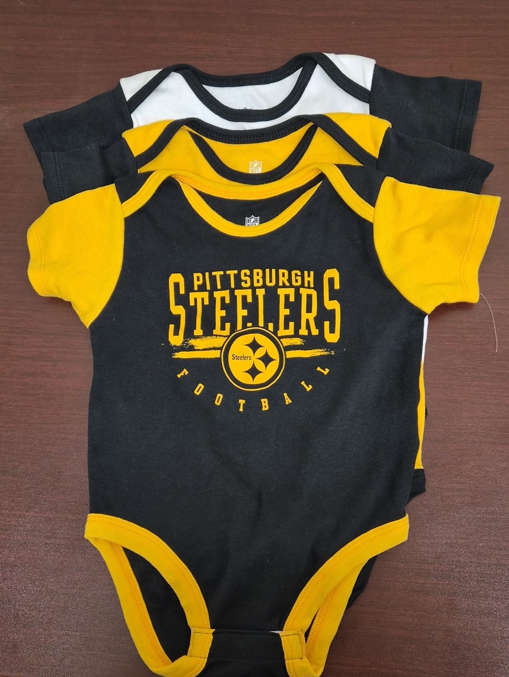 Pittsburgh Steelers Black & Gold Baby One-Piece (3-Pack) Size 12m